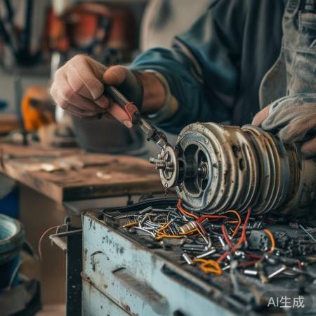 拆卸旧电机，螺丝分类存放