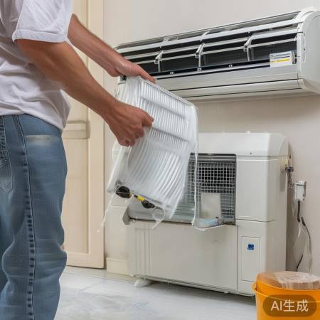 空调清洗步骤：拆滤网，清内机