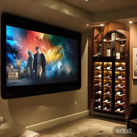 影视墙搭配红酒柜，温馨和谐